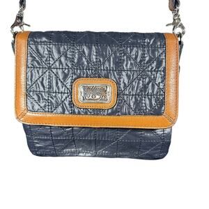 Brighton Black Quilted Fabric & Brown Leather Crossbody Bag